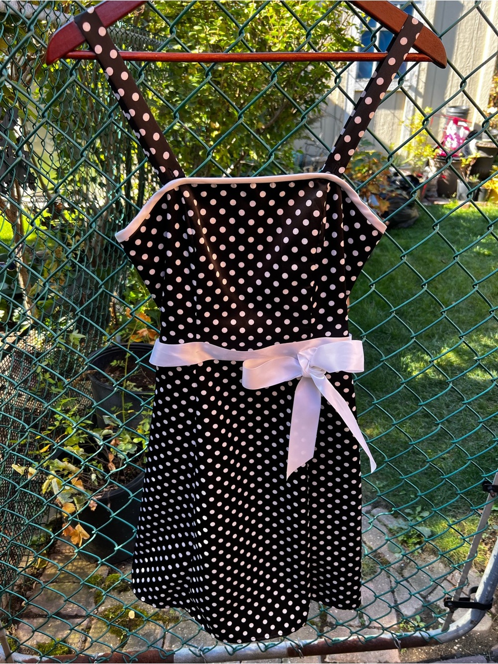 Jolie Black Polka Dot Midi Dress with White Sash
